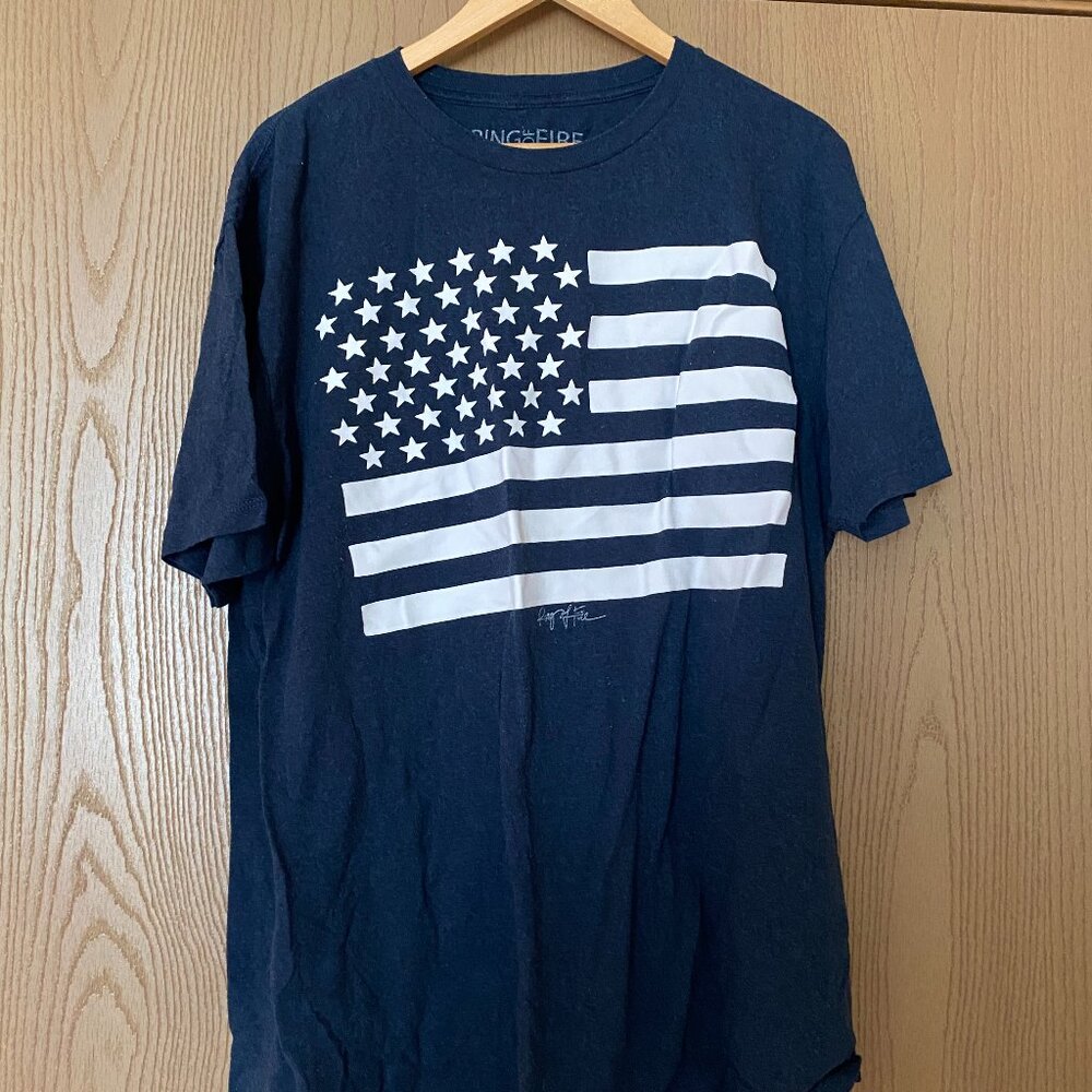 Men's Ring of Fire T Shirt US Flag Dark Navy American Flag Size XXL